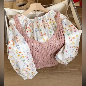 Set of Boutique Pink Knitting Vest top and Floral Shirt